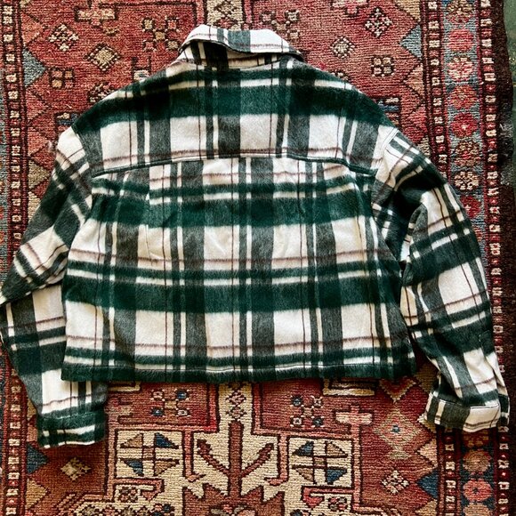 Zara Cropped Green and White Plaid Flannel Jacket, L - Picture 5 of 6